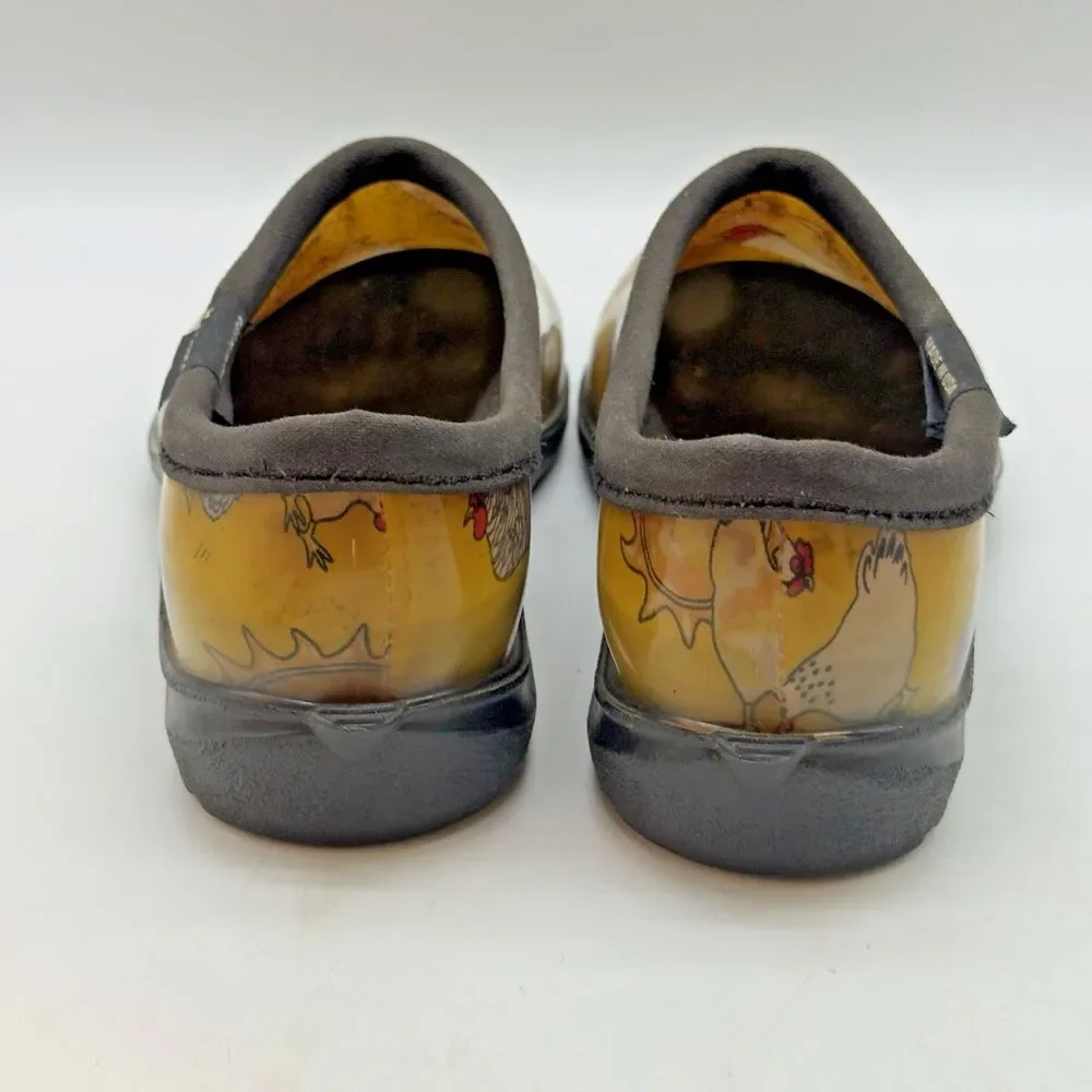 Sloggers Rain & Garden Shoes Women's 7 Waterproof Slip On Yellow Chicken Print